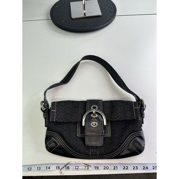 DAMAGED - COACH Soho Black Shoulder Bag Leather Canvas Archive Purse Y2K 3628 - Picture 2 of 12